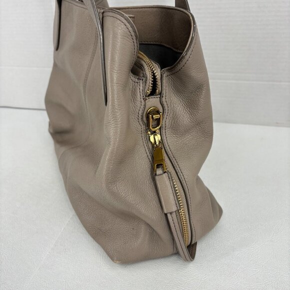 Fossil Maya Satchel Handbag Beige Leather Multi Compartment Zip Magnetic Snap - Picture 4 of 12